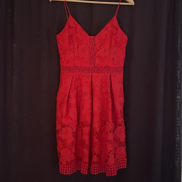 Red Floral Lace Rouleau Cocktail Dress - Nicholas brand - Picture 3 of 4